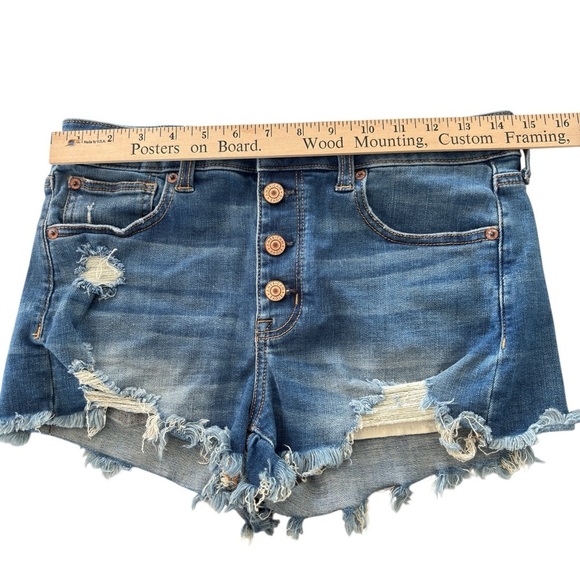 American Eagle Hi-Rise Shorties Shorts Super Stretch Size 8 Distressed Raw Hem - Picture 7 of 10